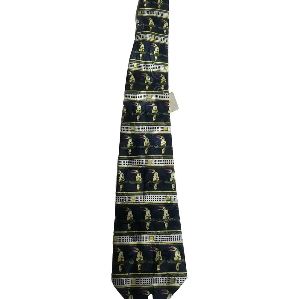 Vintage Dino Romaro Mens Tucan Bird Navy Yellow Neck Tie